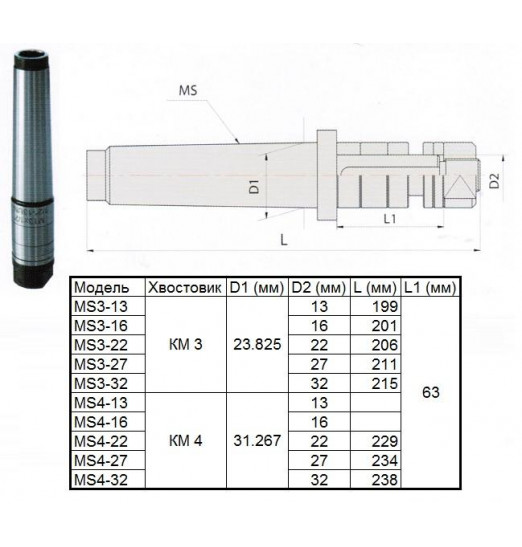 Оправка с хвостовиком КМ4 - d22, L-229 для дисковых фрез "CNIC"