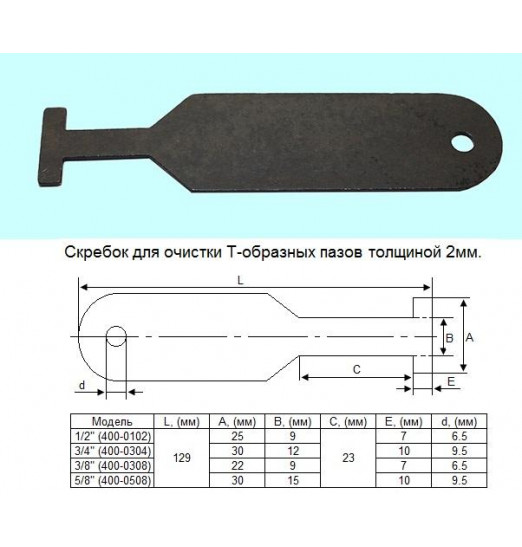 Скребок стальной 3/4" для очистки Т-образных пазов (400-0304) "CNIC"